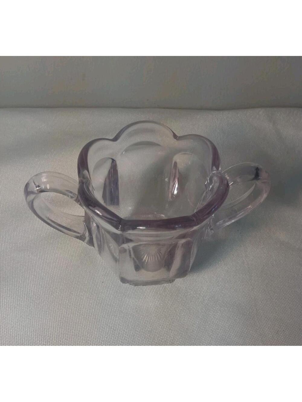 Vintage Early American Pressed Glass Open Sugar Bowl featuring a Purple Hugh